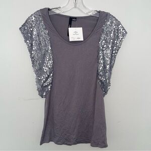NWT Gray and Silver Sequin Sleeve Blouse